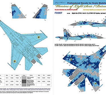 Foxbot 48-085T - Set - Sukhoi Su-27P, Part 2, Ukrainian Air Forces, digital camouflage (decals with masks and additional number) - 1:48