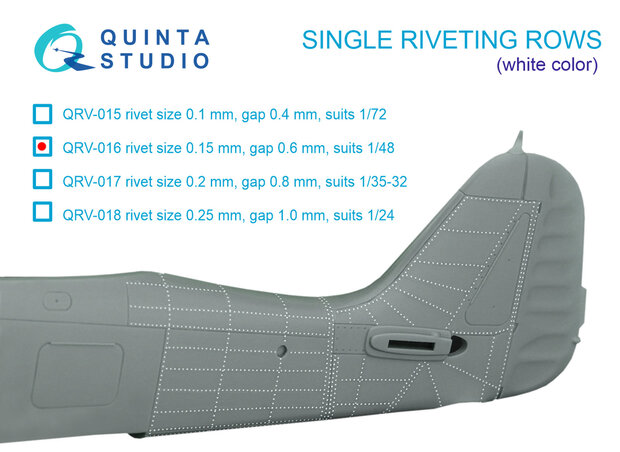 Quinta Studio QRV-016 - Single riveting rows (rivet size 0.15 mm, gap 0.6 mm), White color, total length 6.2 m/20 ft - 1:48