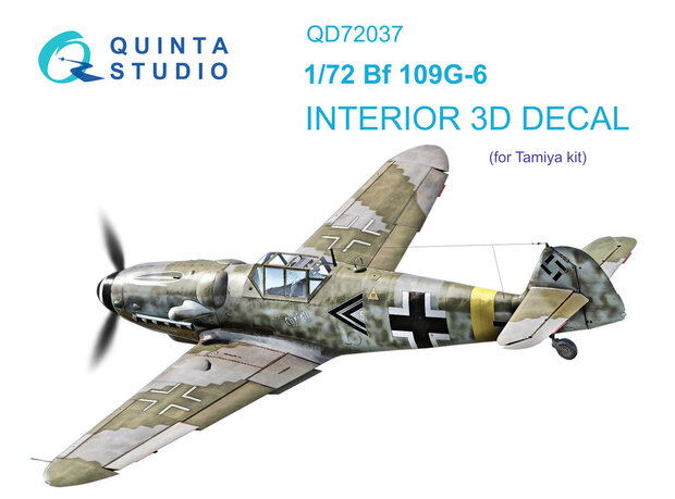 Quinta Studio QD72037 - Bf 109 G-6 3D-Printed & coloured Interior on decal paper (for Tamiya kit) - 1:72