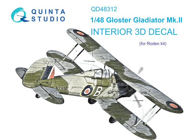 Quinta Studio QD48312 - Gloster Gladiator MKII 3D-Printed & coloured Interior on decal paper (for Roden kit) - 1:48