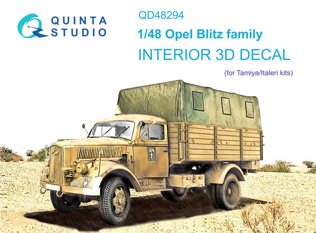 Quinta Studio QD48294 - Opel Blitz family 3D-Printed & coloured Interior on decal paper (for Tamiya/Italeri kit) - 1:48