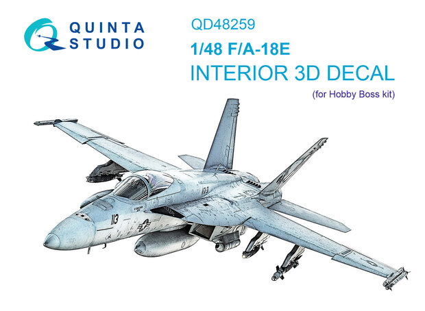 Quinta Studio QD48259 - F/A-18E 3D-Printed & coloured Interior on decal paper (for HobbyBoss kit) - 1:48