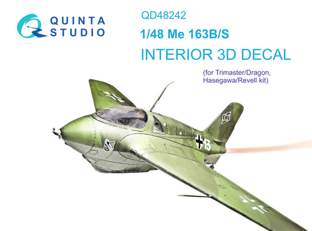 Quinta Studio QD48242 - Me 163B/S 3D-Printed & coloured Interior on decal paper (for Dragon kit) - 1:48