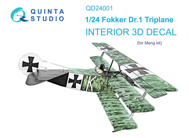 Quinta Studio QD24001 - Fokker Dr.1 3D-Printed & coloured Interior on decal paper (for Meng kit) - 1:24