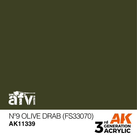 AK11339 - Olive Drab Nº 9 (FS33070) - Acrylic - 17 ml - [AK Interactive]