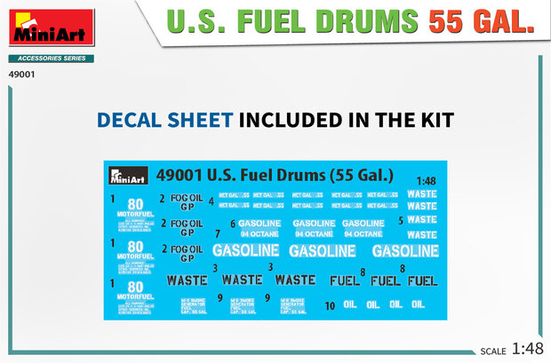 MiniArt 49001 - U.S. Fuel Drums 55 Gal. - 1:48