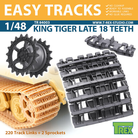TR84003 - King Tiger Late 18 Teeth Tracks w/Sprockets - 1:48 - [T-Rex Studio]
