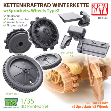 TR85060 - Kettenkaraftrad Winterkette w/Sprockets, Wheels Type 2 for TAMIYA 35377 - 1:35 - [T-Rex Studio]