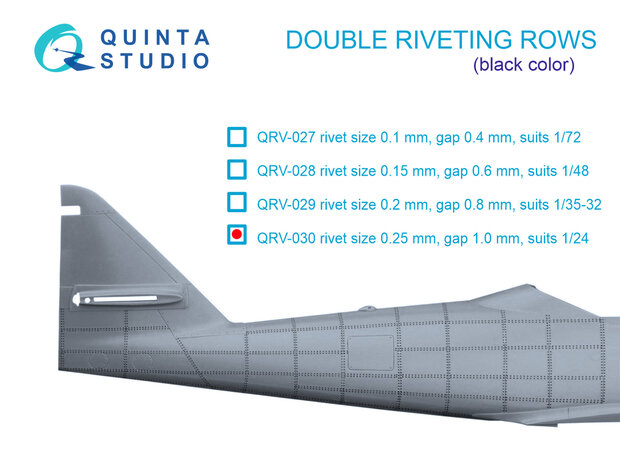 Quinta Studio QRV-030 - Double riveting rows (rivet size 0.25 mm, gap 1.0 mm), Black color, total length 5,8 m/19 ft - 1:24