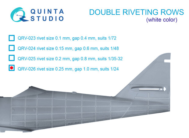 Quinta Studio QRV-026 - Double riveting rows (rivet size 0.25 mm, gap 1.0 mm), White color, total length 5,8 m/19 ft - 1:24