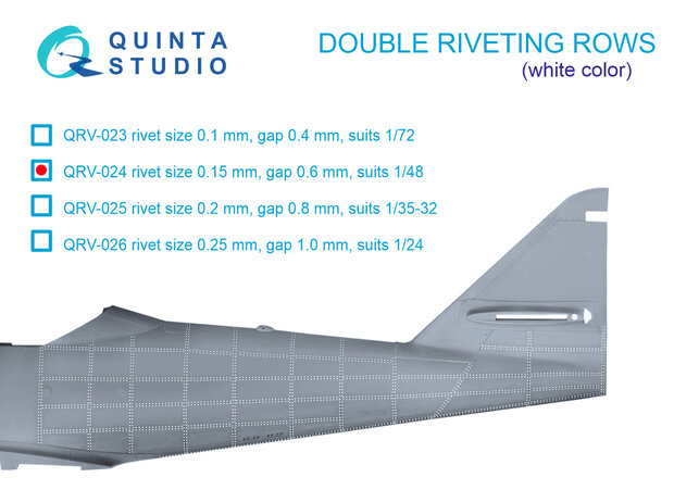 Quinta Studio QRV-024 - Double riveting rows (rivet size 0.15 mm, gap 0.6 mm), White color, total length 6.2 m/20 ft - 1:48