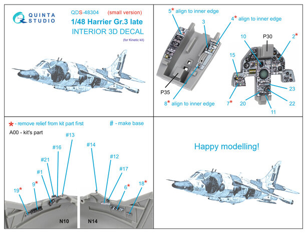 Quinta Studio QDS-48304 - Harrier Gr.3 late 3D-Printed & coloured Interior on decal paper (for Kinetic kit) - Small Version - 1:48