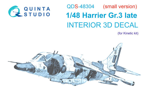 Quinta Studio QDS-48304 - Harrier Gr.3 late 3D-Printed & coloured Interior on decal paper (for Kinetic kit) - Small Version - 1:48