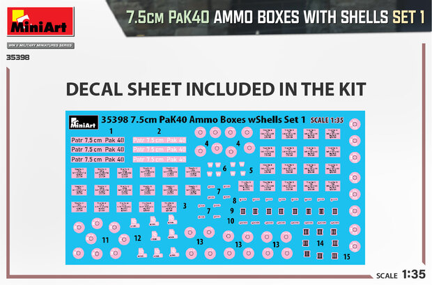MiniArt 35398 - 7.5cm PaK40 Ammo Boxes With Shells Set 1. - 1:35