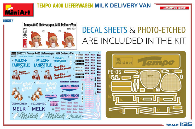 MiniArt 38057 - Tempo A400 Lieferwagen. Milk Delivery Van - 1:35