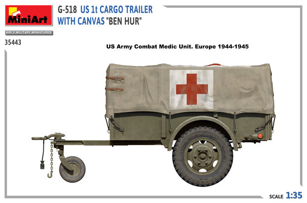 MiniArt 35443 - G-518 US 1t Cargo Trailer With Canvas "Ben Hur" - 1:35