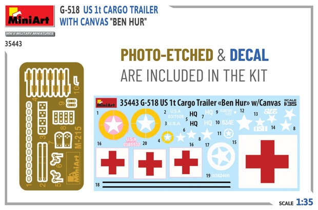 MiniArt 35443 - G-518 US 1t Cargo Trailer With Canvas "Ben Hur" - 1:35