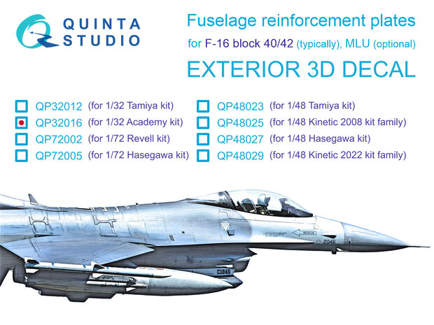Quinta Studio QP32016 - F-16 block 40/42 reinforcement plates (Academy) - 1:32