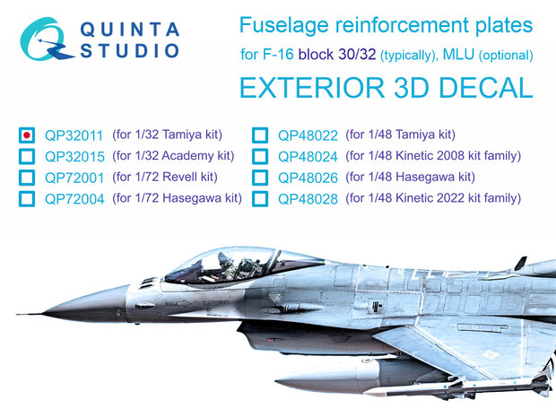 Quinta Studio QP32011 - F-16 block 30/32 reinforcement plates (Tamiya) - 1:32