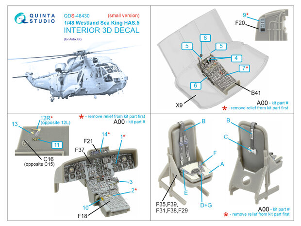 Quinta Studio QDS-48430 - Westland Sea King HAS.5 3D-Printed & coloured Interior on decal paper (for Airfix kit) - Small Version - 1:48