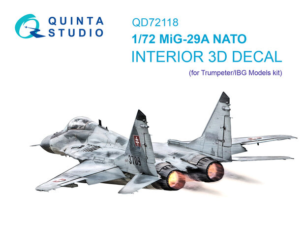 Quinta Studio QD72118 - MiG-29A (NATO) 3D-Printed & coloured Interior on decal paper (for Trumpeter/IBG Models kit) - 1:72