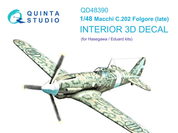 Quinta Studio QD48390 - Macchi C.202 Folgore Late 3D-Printed & coloured Interior on decal paper (for Hasegawa/Eduard kit) - 1:48