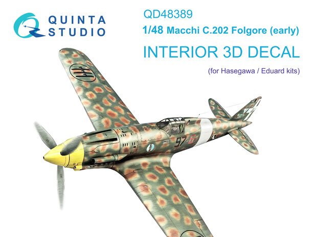 Quinta Studio QD48389 - Macchi C.202 Folgore Early 3D-Printed & coloured Interior on decal paper (for Hasegawa/Eduard kit) - 1:48
