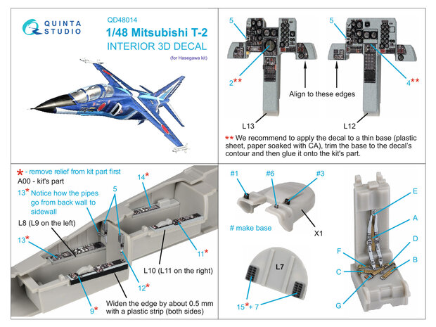 Quinta Studio QD48014 - Mitsubishi T-2 3D-Printed & coloured Interior on decal paper (for Hasegawa kit) - 1:48