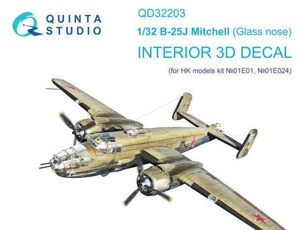 Quinta Studio QD32203 - B-25J Mitchell Glass nose 3D-Printed & coloured Interior on decal paper (for HK models kit) - 1:32