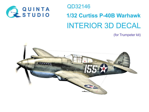 Quinta Studio QD32146 - P-40B Warhawk 3D-Printed & coloured Interior on decal paper (for Trumpeter kit) - 1:32