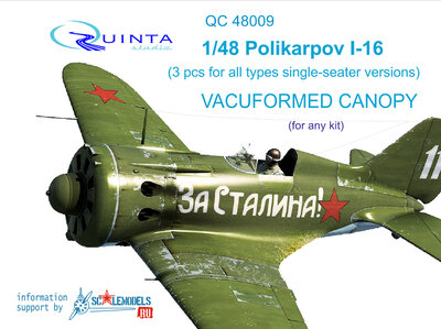 Quinta Studio QC48009 - I-16 (All single seater version)  vacuformed clear canopy, 3 pcs (for all kits) - 1:48