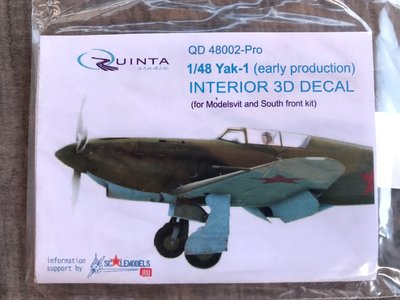 Quinta Studio QD48002-Pro - Yak-1 (early production) 3D-Printed & coloured Interior on decal paper, advanced skill (for SF and Modelsvit kit) - 1:48