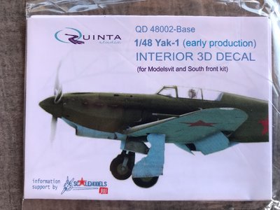 Quinta Studio QD48002-Base - Yak-1 (early production) 3D-Printed & coloured Interior on decal paper, base skill  (for SF and Modelsvit kit) - 1:48