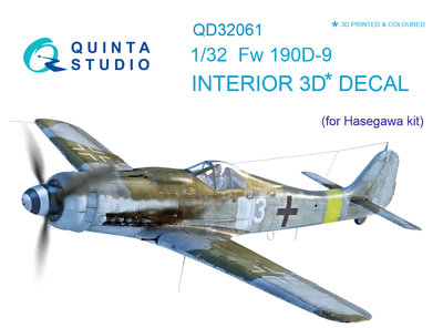 Quinta Studio QD32061 - FW 190D-9  3D-Printed & coloured Interior on decal paper (for Hasegawa kit) - 1:32