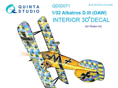 Quinta Studio QD32071 - Albatros D.III OAW 3D-Printed & coloured Interior on decal paper (for Roden kit) - 1:32