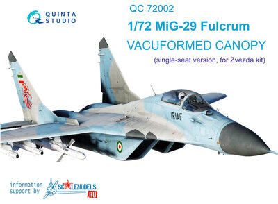 Quinta Studio QC72002 - MiG-29 vacuformed clear canopy, 2 pcs, (for 7278,  7309 Zvezda kit) - 1:72