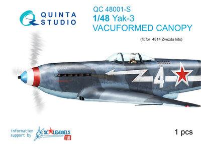 Quinta Studio QC48001-S - Yak-3 vacuformed clear canopy, 1 pcs, (for 4814 Zvezda kit) - 1:48