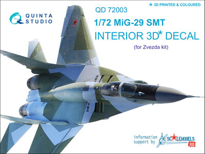 Quinta Studio QD72003 - MiG-29 SMT  3D-Printed & coloured Interior on decal paper  (for 7309 Zvezda kit) - 1:72