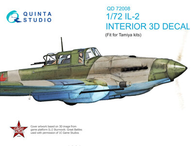 Quinta Studio QD72008 - IL-2 Shturmovik  3D-Printed & coloured Interior on decal paper  (for Tamiya kit) - 1:72