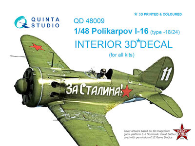 Quinta Studio QD48009 - I-16 type 18/24 3D-Printed & coloured Interior on decal paper (for all kits) - 1:48