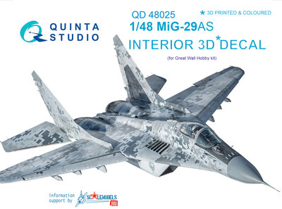 Quinta Studio QD48025 - MiG-29AS (Slovak AF version) 3D-Printed & coloured Interior on decal paper (for GWH kits) - 1:48