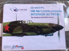 Quinta Studio QD48003-Pro - Yak-1 (middle production) 3D-Printed & coloured Interior on decal paper, advanced skill (for SF and Modelsvit kit) - 1:48