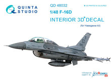 Quinta Studio QD48032 - F-16D 3D-Printed & coloured Interior on decal paper (for Hasegawa kit) - 1:48