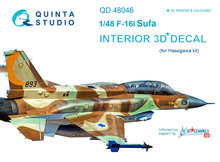 Quinta Studio QD48046 - F-16I 3D-Printed & coloured Interior on decal paper (for Hasegawa kit) - 1:48