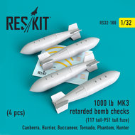 RS32-0188 - 1000 lb MK3 retarded bomb checks (4PCS)  (117 tail-951 tail fuze)(Canberra, Harrier, Buccaneer, Tornado, Phantom, Hunter) - 1:32 - [Res/Kit]