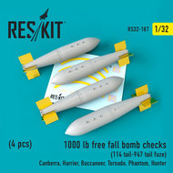 RS32-0187 - 1000 lb free fall bomb checks  (4PCS) (114 tail-947 tail fuze()Canberra, Harrier, Buccaneer, Tornado, Phantom, Hunter) - 1:32 - [Res/Kit]