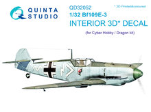 Quinta Studio QD32052 - Bf 109E-3 3D-Printed & coloured Interior on decal paper (for Cyber-hobby/Dragon kit) - 1:32