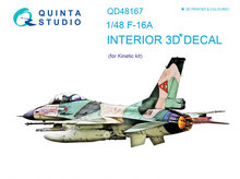Quinta Studio QD48167 - F-16A 3D-Printed & coloured Interior on decal paper (for Kinetic kit) - 1:48