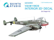 Quinta Studio QD32063 - Bf 110C/D 3D-Printed & coloured Interior on decal paper (for Dragon  kit) - 1:32