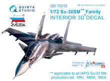 Quinta Studio QD72012 - Su-30SM  3D-Printed & coloured Interior on decal paper  (for Zvezda kit) - 1:72